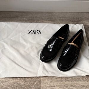 Zara Women’s Glossy Black Slip-On Loafers